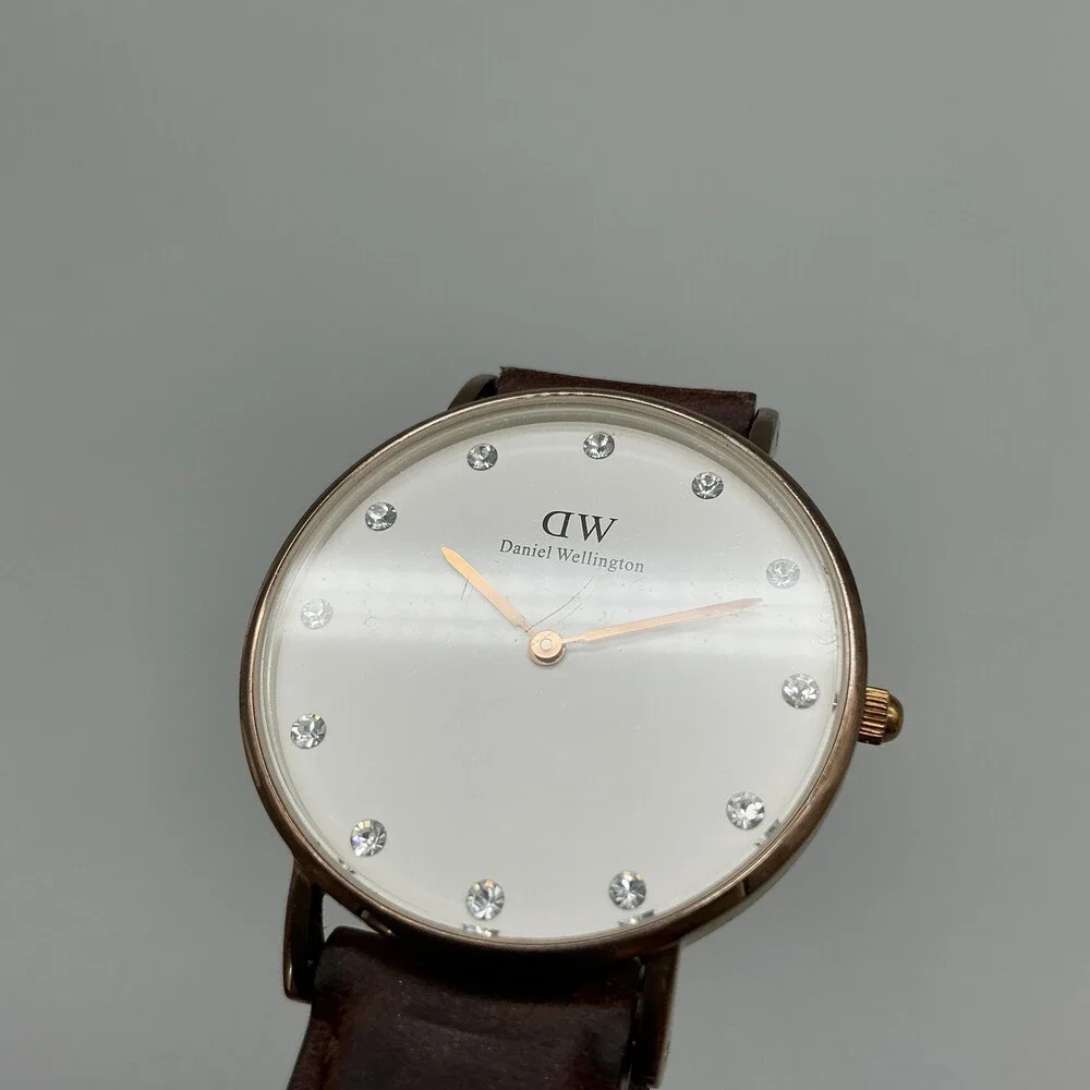 Daniel Wellington Womens Watch 34mm Gold Tone Brown Leather Band New Battery